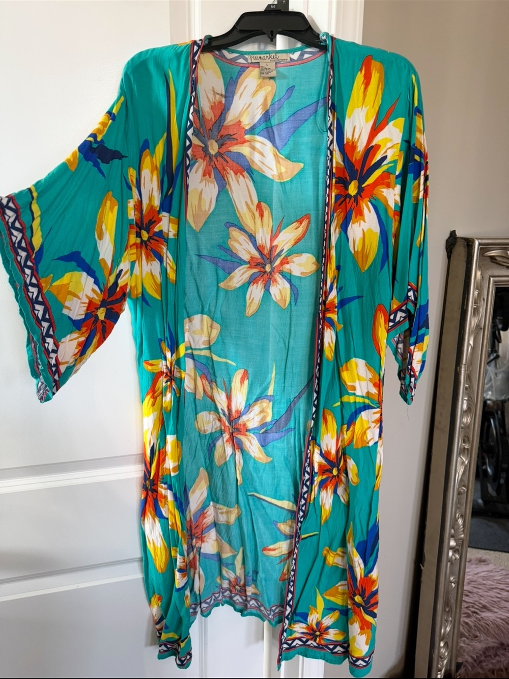 Tropical Floral Kimono Cardigan in Teal & Yellow